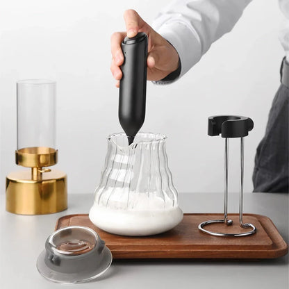 Powerful USB-rechargeable milk frother for creating barista-quality foam at home