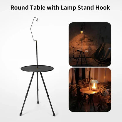 Adjustable Ultralight Portable Camping Round Table with Light Stand - Durable, Portable, and Versatile Outdoor Furniture