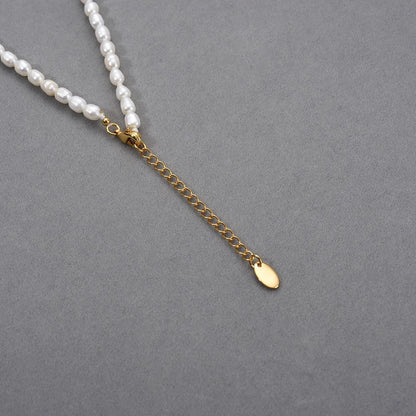 Trendha Natural Freshwater Pearl Necklace with Adjustable 18K Gold-Plated Chain