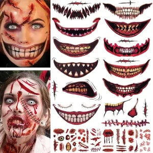 Set of 12 Halloween-themed temporary tattoo stickers in various spooky designs