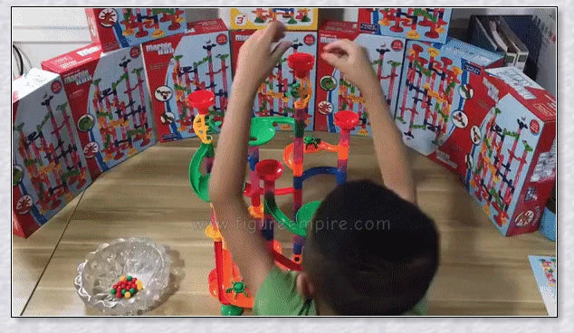 Vibrant 105-piece marble run set with tracks, tunnels, and towers for Kiwi kids to build and race marbles through