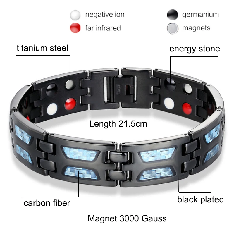 Titanium 4-in-1 Magnetic Energy Wellness Bracelet with powerful magnets, negative ions, and far infrared technology for pain relief and overall wellness