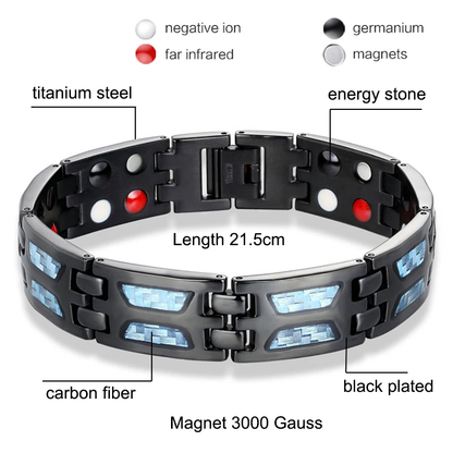Titanium 4-in-1 Magnetic Energy Wellness Bracelet with powerful magnets, negative ions, and far infrared technology for pain relief and overall wellness