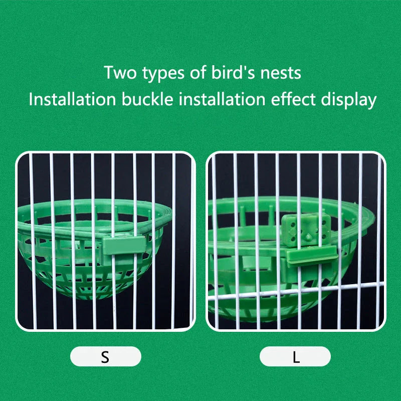 Durable plastic bird nest cage for various bird sizes, designed for comfort, safety, and easy cleaning