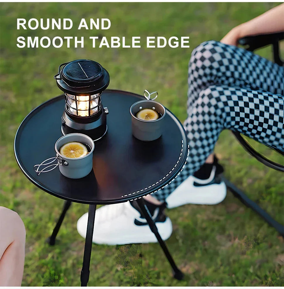 Adjustable Ultralight Portable Camping Round Table with Light Stand - Durable, Portable, and Versatile Outdoor Furniture