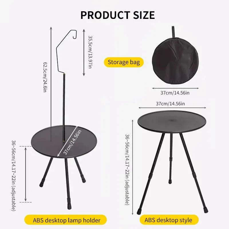 Adjustable Ultralight Portable Camping Round Table with Light Stand - Durable, Portable, and Versatile Outdoor Furniture