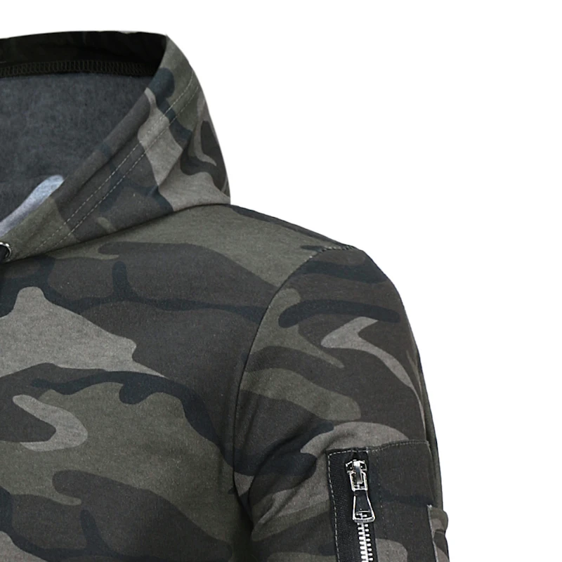 Delta 433 Tactical Camo Hoodie in green and gray colors, featuring a zipped side pocket, drawstring hood, and reinforced construction for durable Kiwi style and performance.