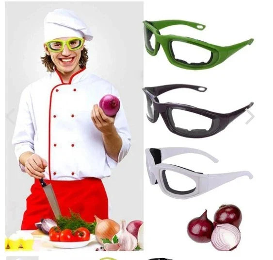 A pair of anti-spill sunglasses designed for use in the kitchen, featuring durable polycarbonate frames and lenses with UV400 protection.