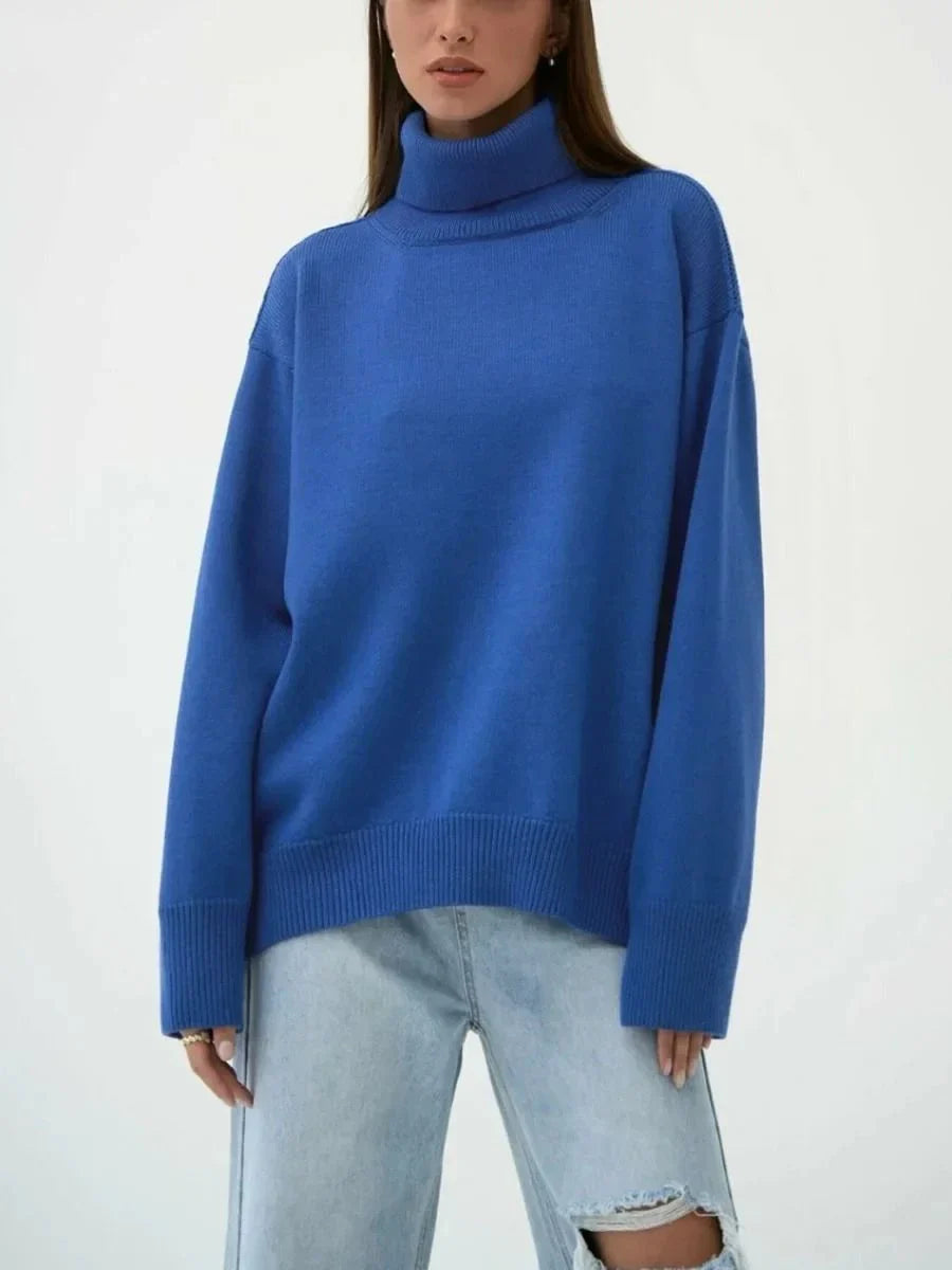 Cosy oversized knitted jumper in blue, perfect for staying warm and comfortable on chilly Kiwi days