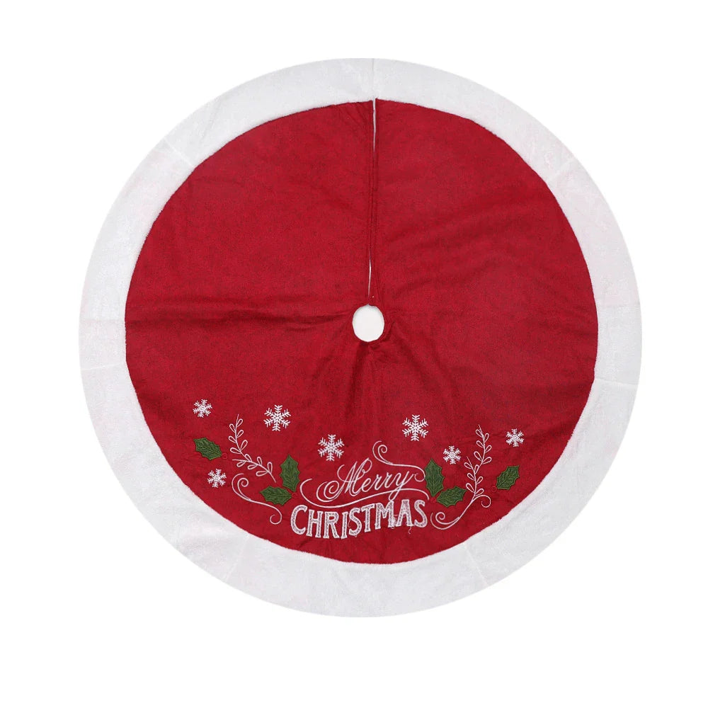 Festive Christmas Tree Skirt with Red Leaf Pattern for Cozy Kiwi Homes