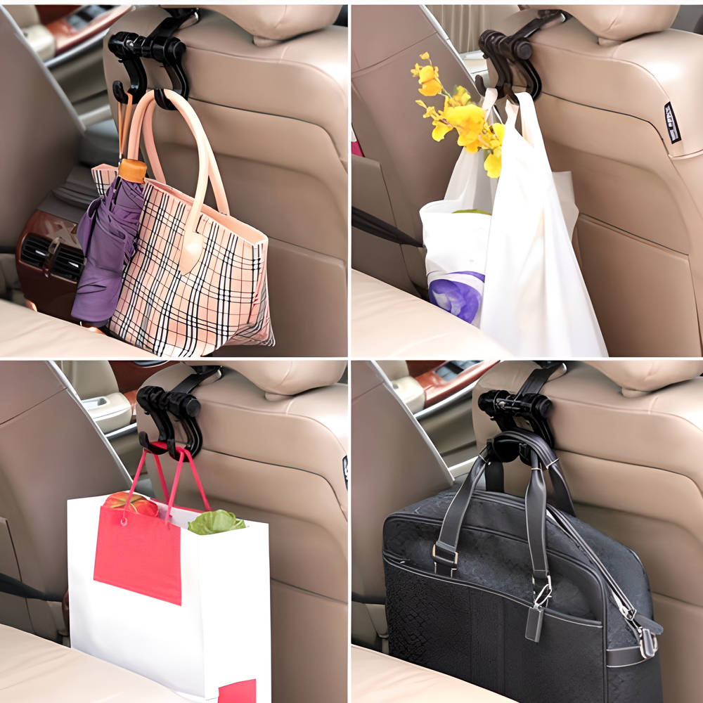 Two-Piece Car Concierge & Organiser Set - Hanging hooks for bags, purses, coats and more