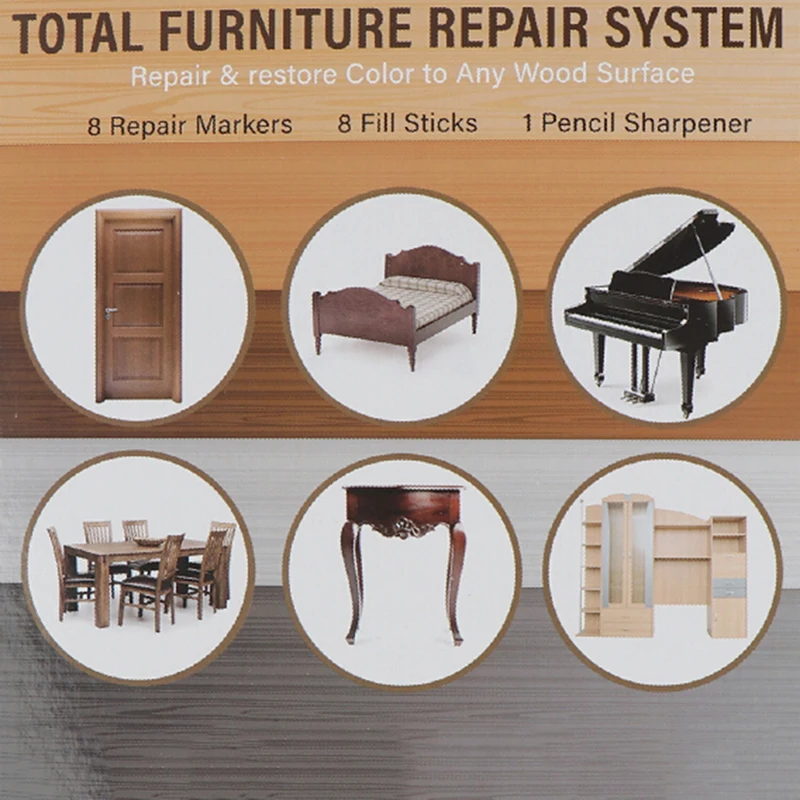 WoodMaster™ Wood Furniture Repair Kit with various colour markers and wax sticks for restoring scratched and damaged wood furniture