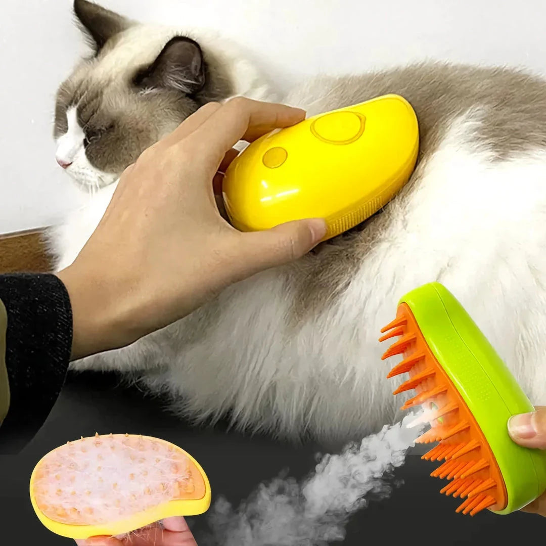 3-in-1 Electric Spray Cat Brush with Cute Mango Design, Ideal for Grooming Cats and Dogs Year-Round