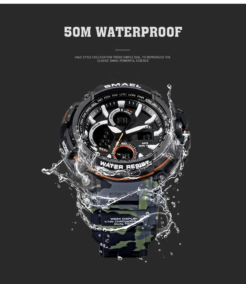 SMAEL Lagoon Edition Waterproof Shockproof Tactical Watch with Camouflage Design