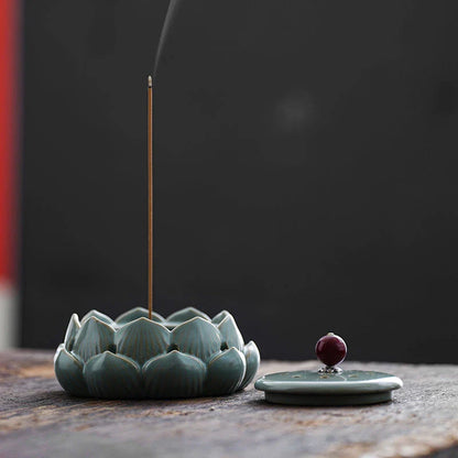 Elegant Lotus Ceramic Incense Burner, a beautifully crafted home accessory that enhances ambiance and tranquility.