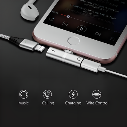 4-in-1 iPhone Lightning Adapter with charging, audio, calling, and device control capabilities