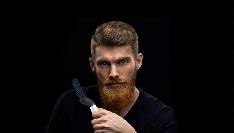 Versatile Hair Styler Brush with heating function, illuminated power indicator, and ergonomic handle for easy styling and beard grooming