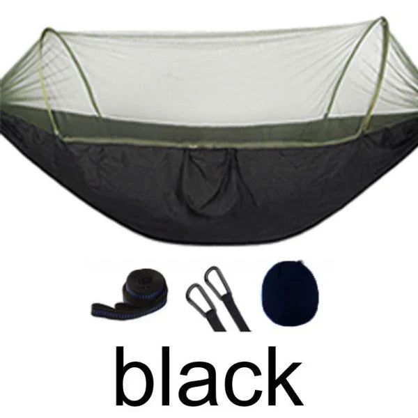 A 2-person portable hammock made with premium Kiwi materials, designed to keep mosquitoes away during outdoor adventures.