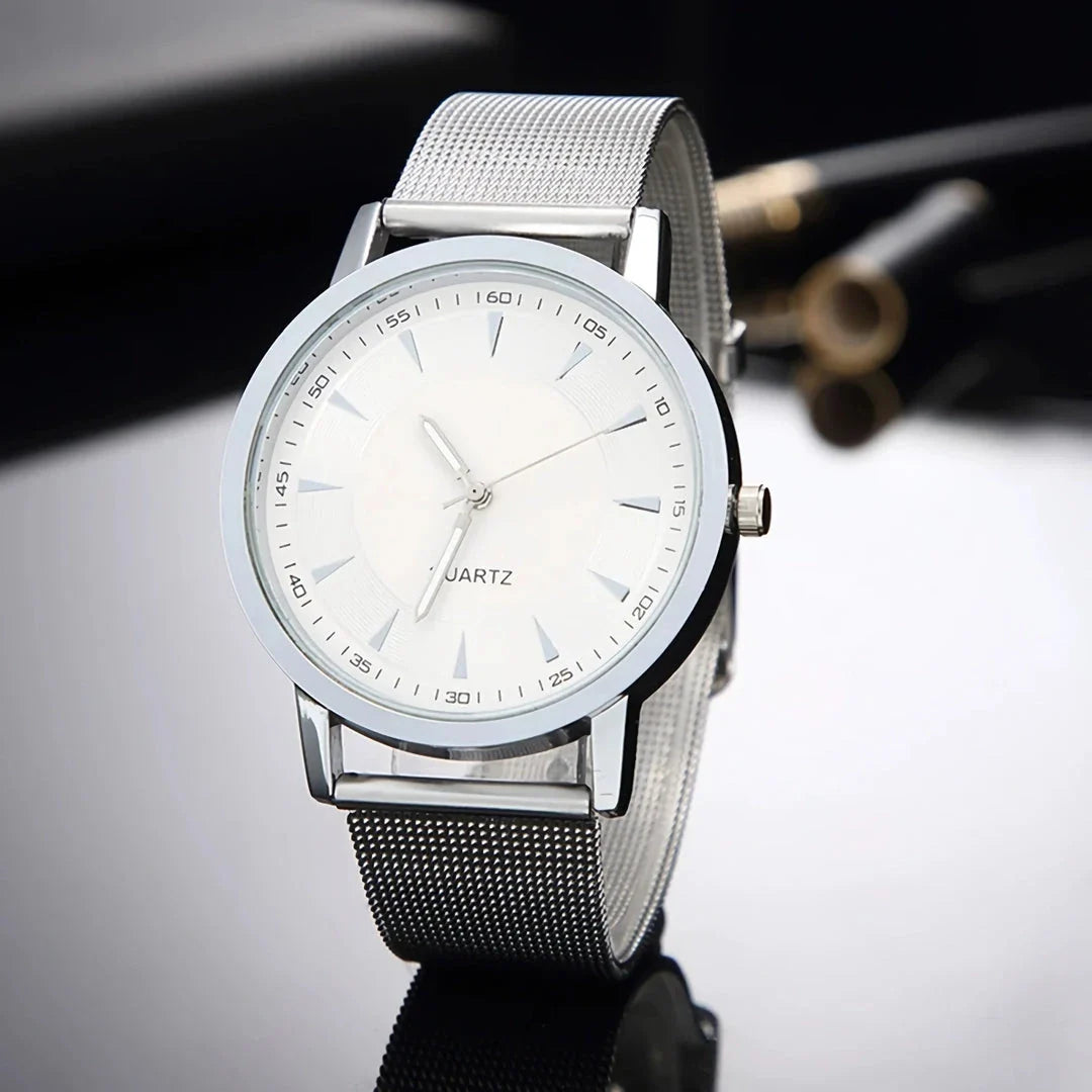 Elegant minimalist quartz business watch with a sleek silver design, suitable for professional Kiwi women