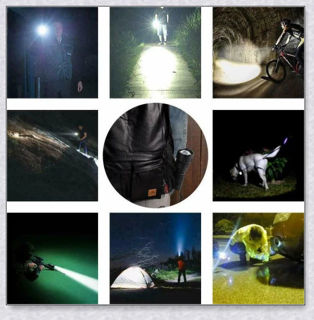 The Shadowhawk Flashlight, a high-powered LED flashlight with a maximum output of 90,000 lumens, providing exceptional illumination for various outdoor and emergency situations.