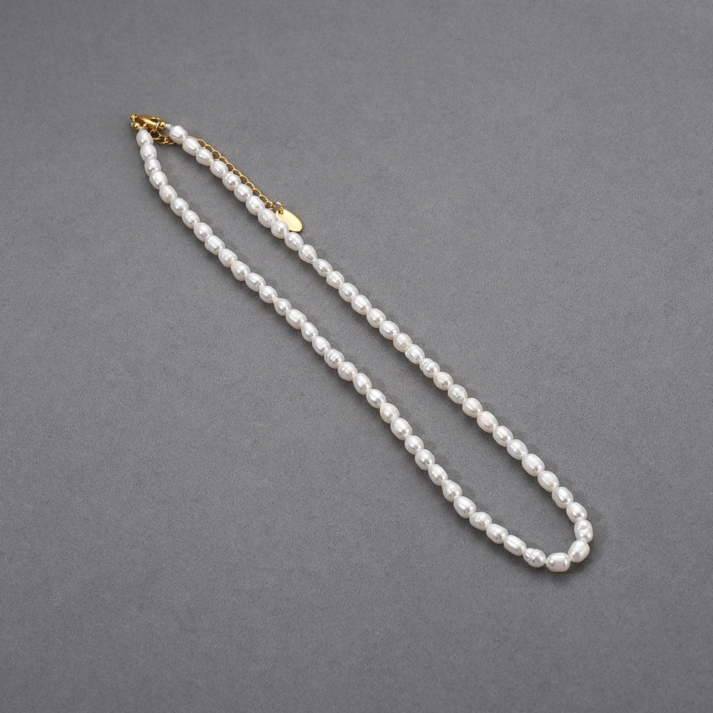 Trendha Natural Freshwater Pearl Necklace with Adjustable 18K Gold-Plated Chain