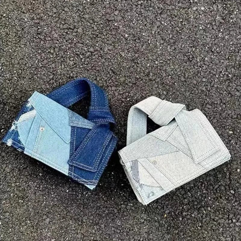 Stylish Kiwi denim crossbody bag with chic applique decoration and ample storage space