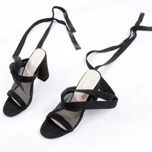 Stylish high heel sandals with flock upper, cross-strap design, and super high heel for a glamorous, Kiwi-approved look.