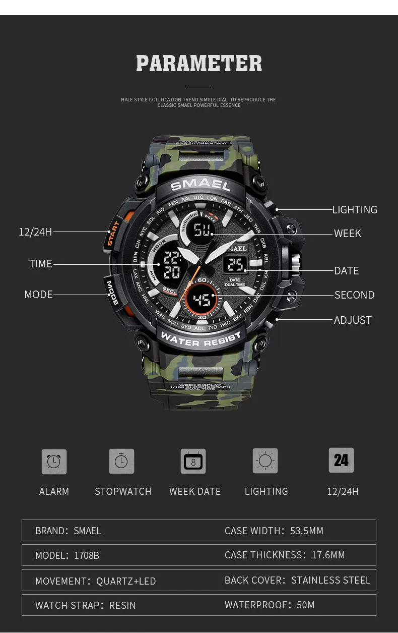 SMAEL Lagoon Edition Waterproof Shockproof Tactical Watch with Camouflage Design