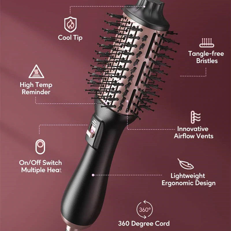 4-in-1 Hot Air Styling Brush with Oval Design for Voluminous Curls and Reduced Frizz