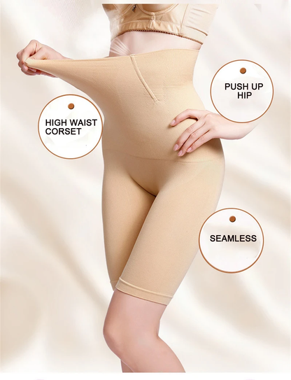 Shapewear Spandex Tummy Tamer and Body Shaper in Black and Beige colors, providing sculpting and smoothing for the midsection with high-waisted design and boning support.