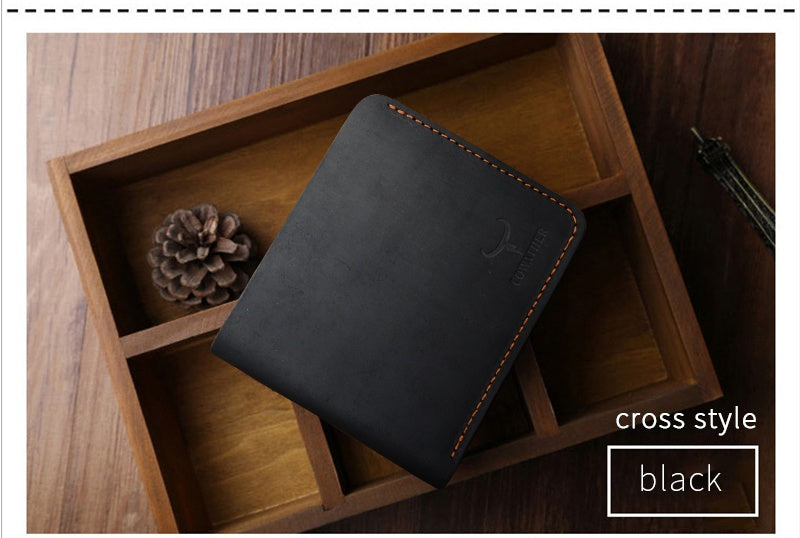 COWATHER™ Premium Leather Vintage Wallet in coffee cross and black vertical styles