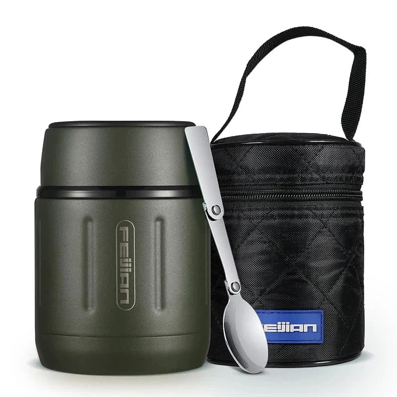 500ml vacuum insulated stainless steel food jar with foldable spoon and wide mouth, perfect for meals on the go