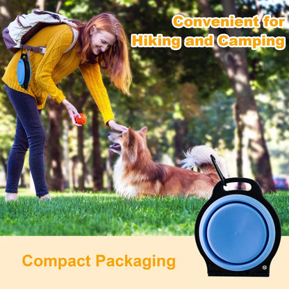 A pair of collapsible dog bowls made from premium silicone and plastic, perfect for outdoor adventures with your Kiwi pup.