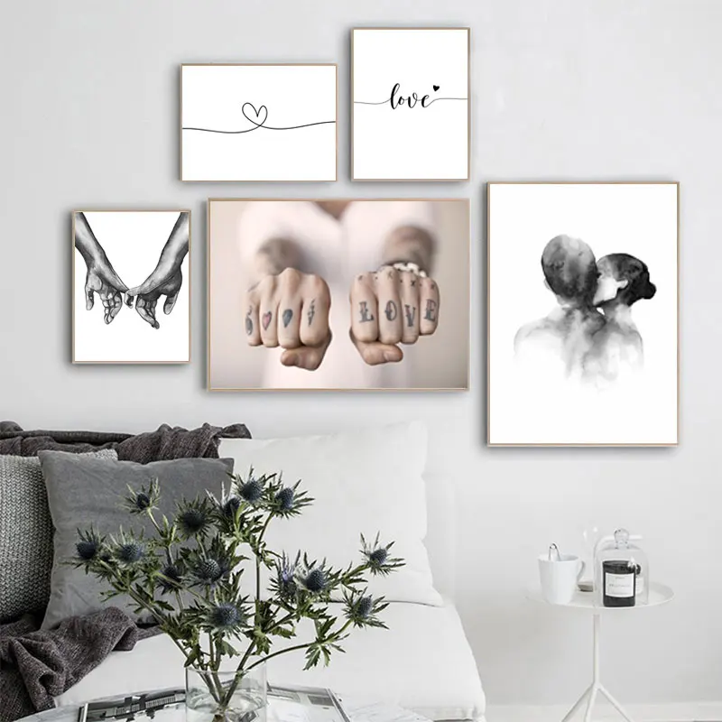 A black and white canvas painting depicting a couple holding hands, perfect for adding a romantic touch to your New Zealand home