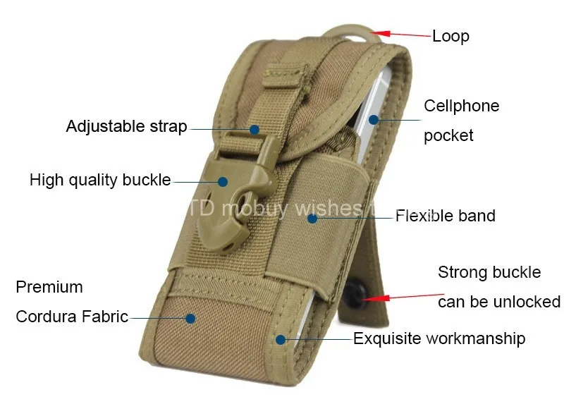 Tactical Mobile Phone Pouch made of durable Oxford fabric with secure zippered closure and versatile clip-on design for outdoor activities and everyday use