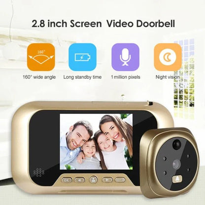 2.8-inch gold video doorbell with infrared night vision and wide angle lens for comprehensive home security