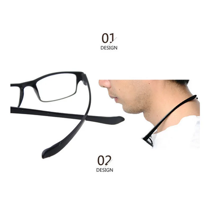 Ultralight self-hanging reading glasses with flexible, bendable frames, shatterproof polycarbonate lenses, and a stylish mirrored finish