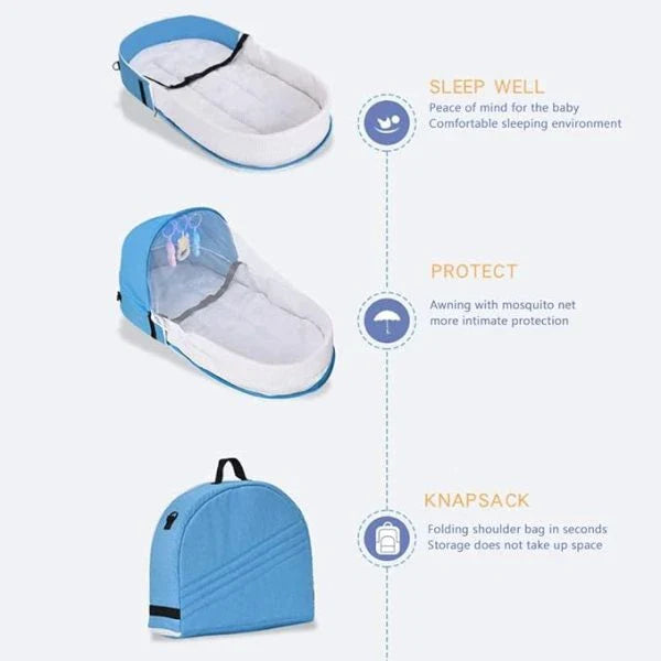 Portable Baby Bed with Mosquito Net and Sun Canopy for Safe and Comfortable Travel with Kiwi Families