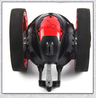 Mini 2.4GHz remote control bounce car in red and white, capable of jumping up to 31.5 inches high and performing stunts like 360-degree spins