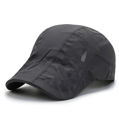 Breathable mesh summer beret cap in gray, designed for comfort and sun protection during outdoor activities