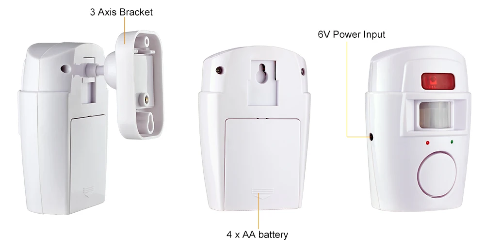 Wireless IR Motion Sensor Alarm Security System with 105 dB Siren, 110-Degree Coverage, and Remote Controls