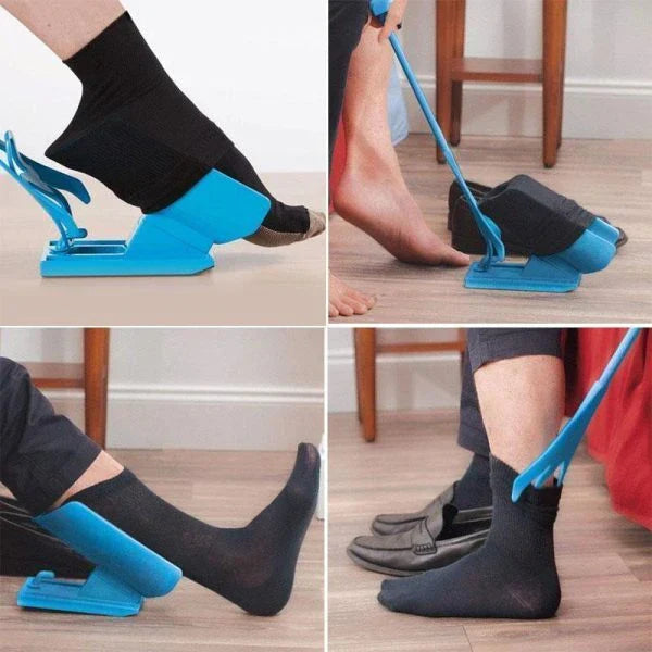 Easy Sock Slider, a device that allows users to effortlessly put on and remove socks without bending or stretching.