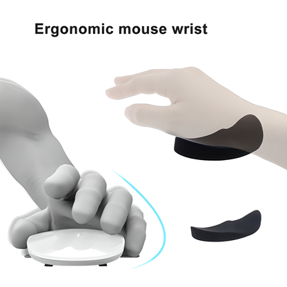 A white ergonomic wrist support pillow with silicon material on a modern desk, designed to provide comfort and natural alignment for computer users.