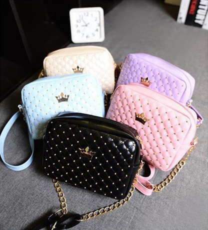 Chic women's fashion purse made of premium PU leather with diamond stitching and gold studs