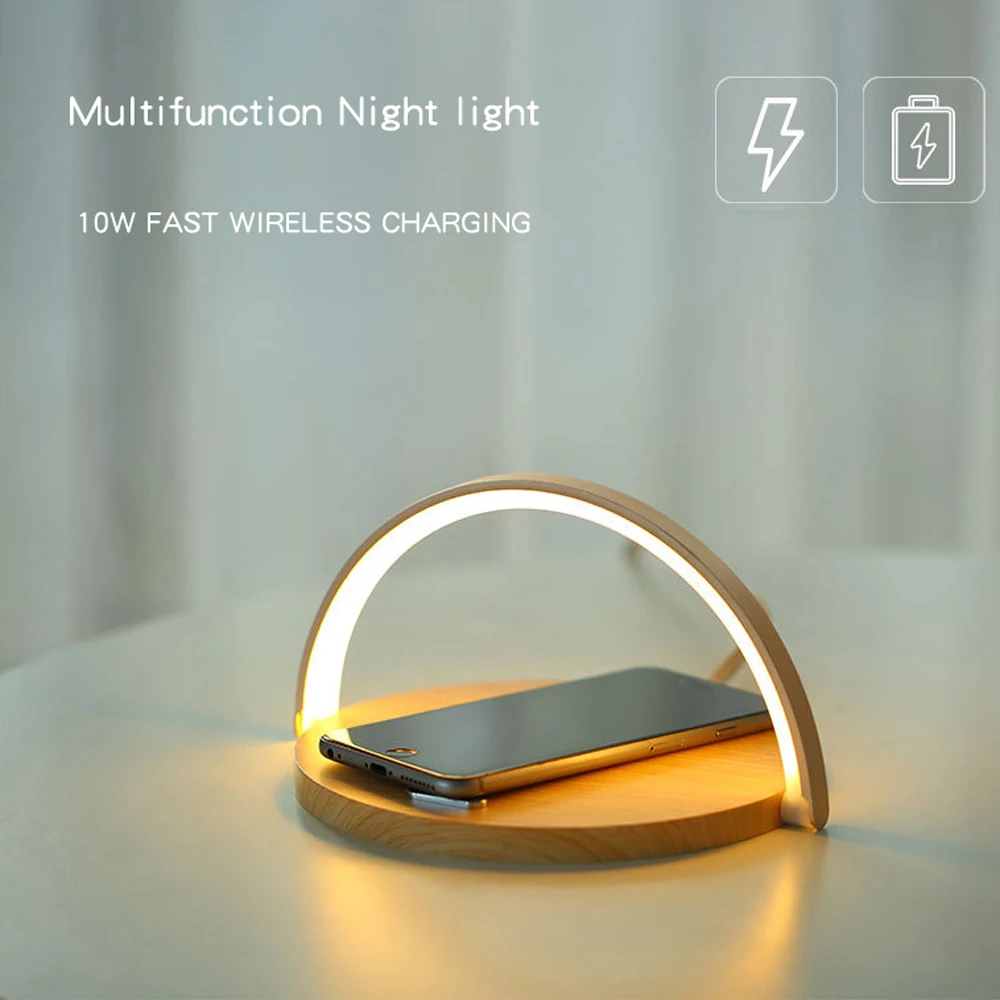 10W Qi Wireless Fast Charging Lamp with 3-in-1 design: wireless charger, adjustable night light, and phone stand