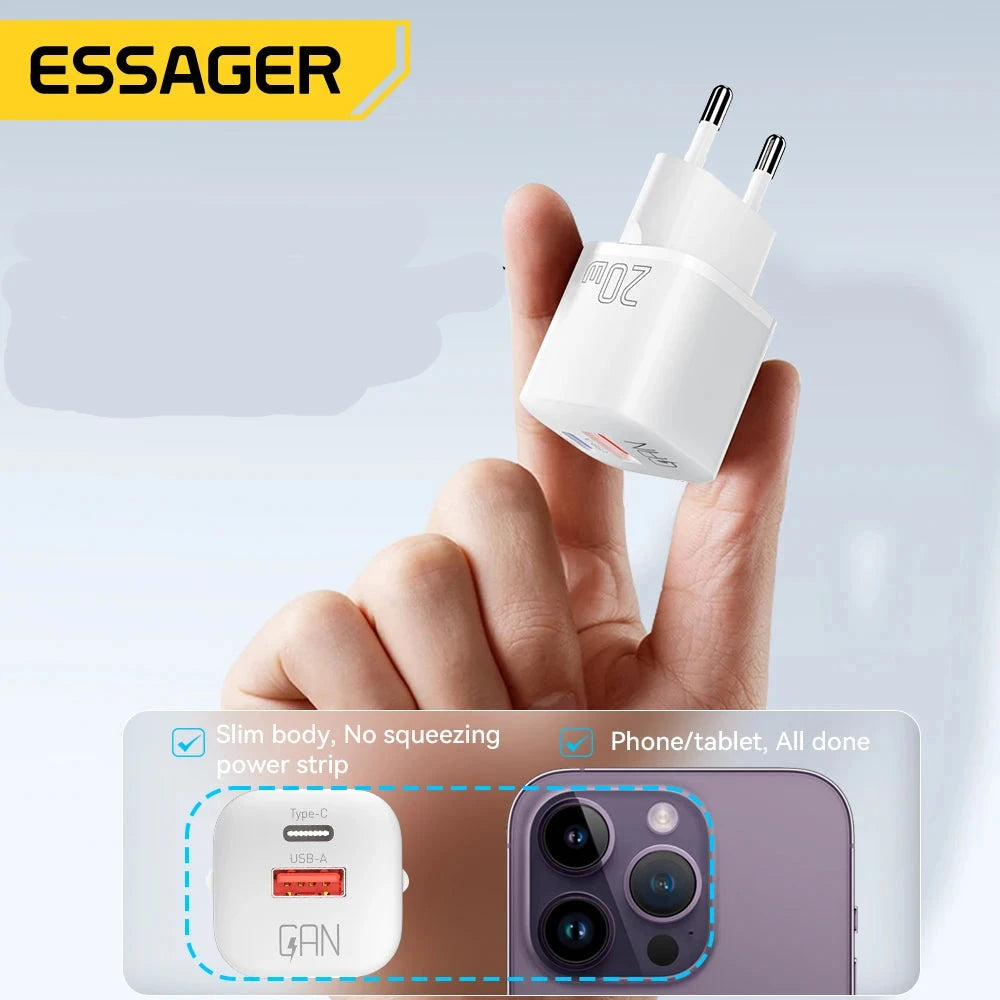 Essager 20W GaN Dual Port Fast Charger - Powerful and Compact Charging Solution for Kiwi Lifestyles