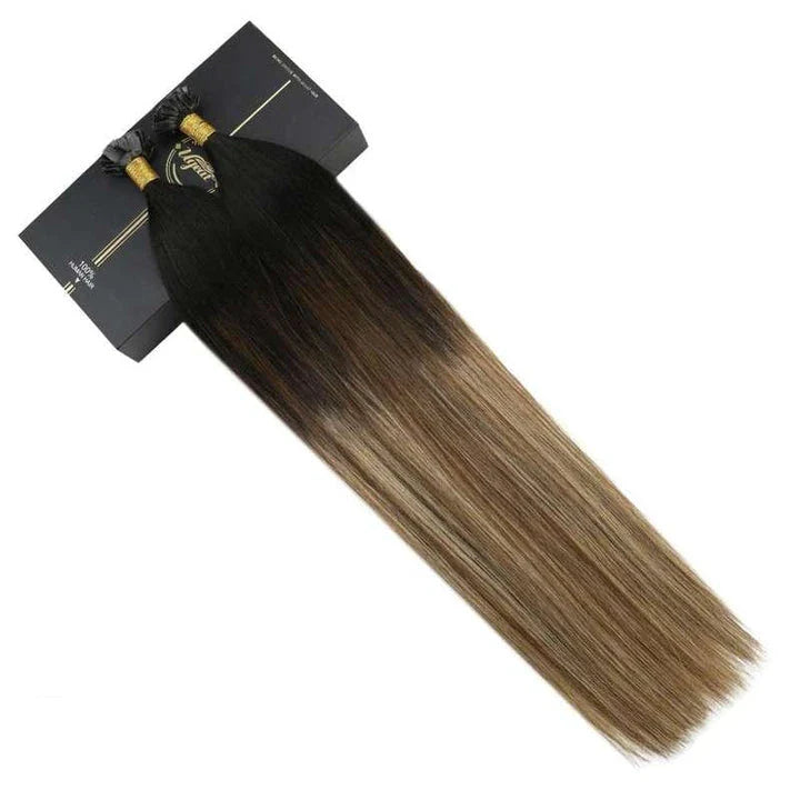 Flat Tip Human Hair Extensions from Trendha in a range of lengths and colors, providing volume, length, and vibrant styling options.