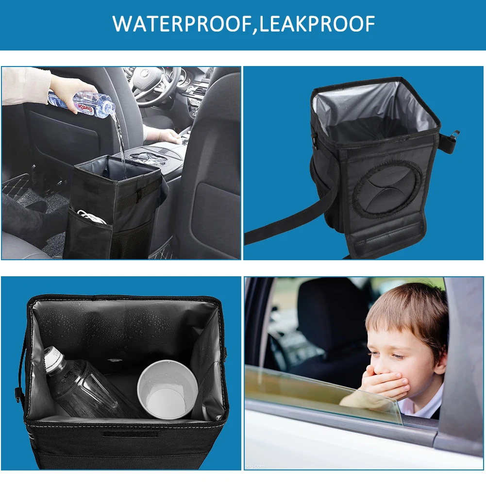 Sturdy and foldable waterproof car rubbish bin with adjustable straps and leak-proof design