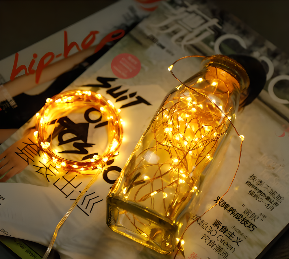 Decorative Bottled LED Lights - 2m copper wire fairy lights for upcycling empty glass bottles into festive displays