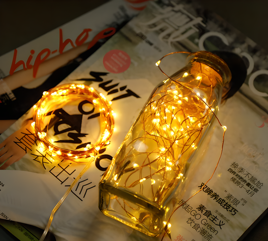 Decorative Bottled LED Lights - 2m copper wire fairy lights for upcycling empty glass bottles into festive displays